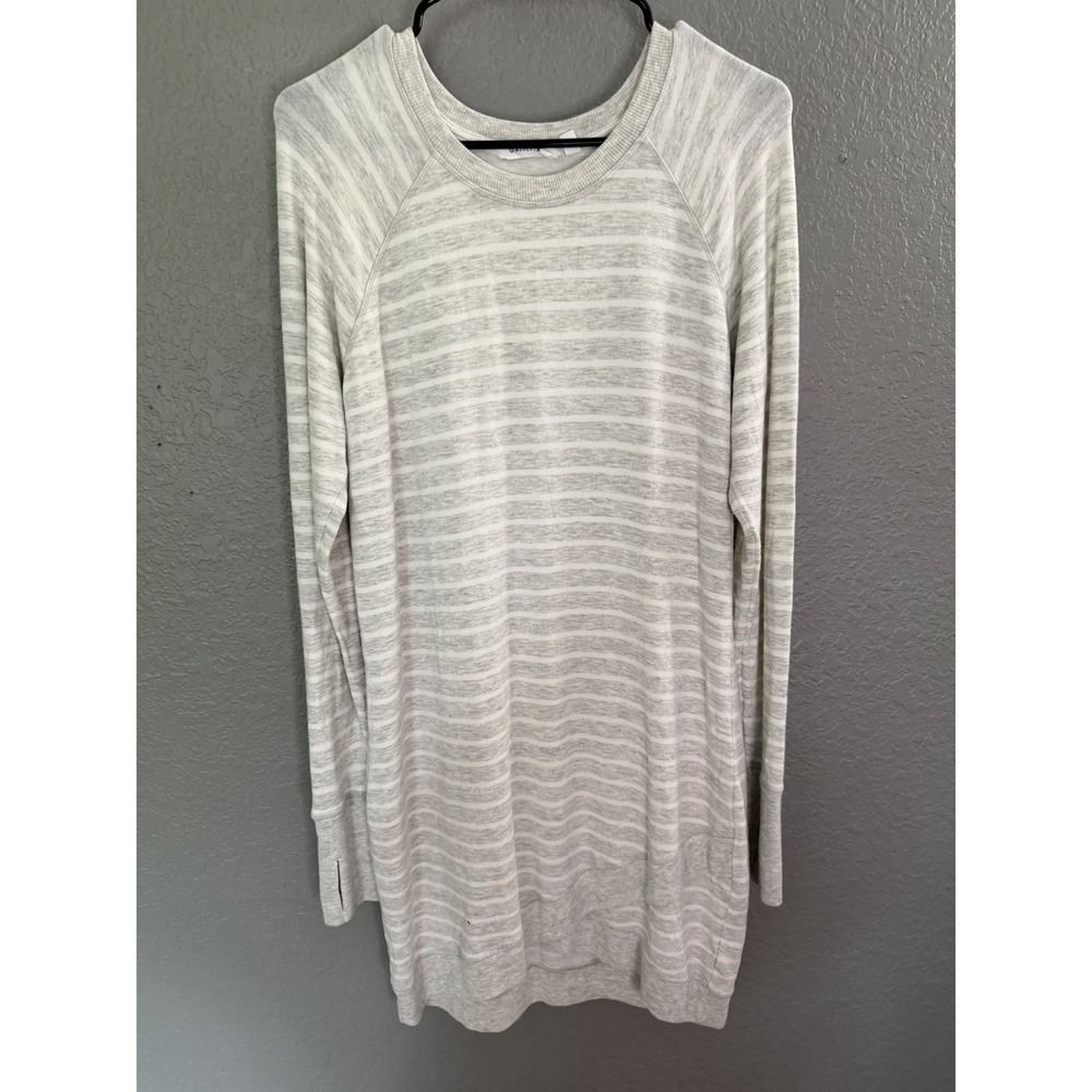 Athleta Sweatshirt Dress M Gray White Striped Modal Long Sleeve Tunic Thumbholes